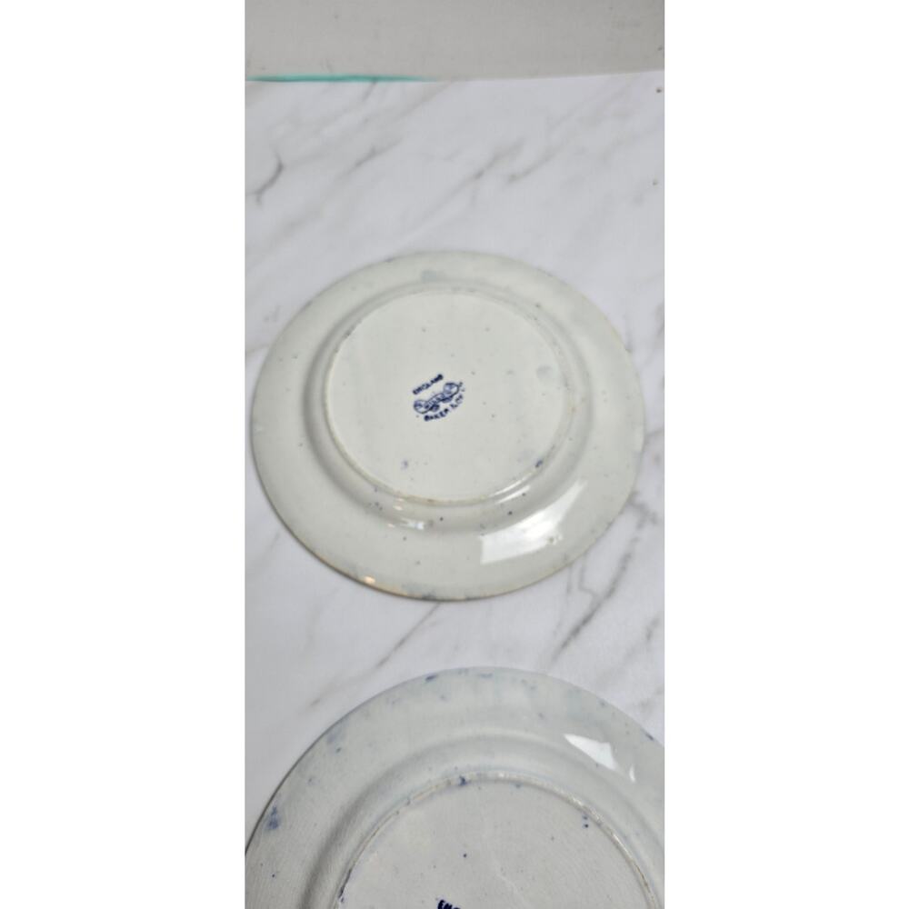 Antique Willow WARE England Blue set of 2 plates flaws see photos - Picture 10 of 11
